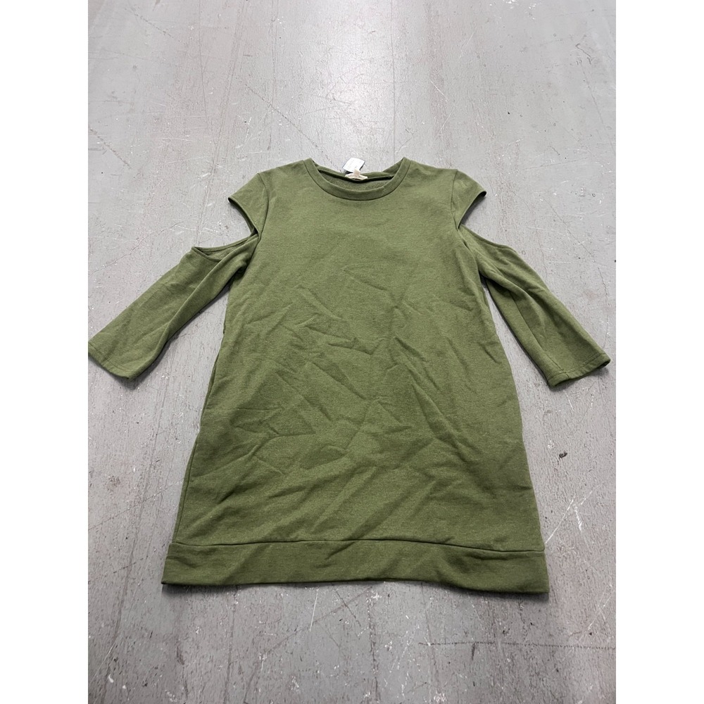 Zenana Outfitters Mini Sweatshirt Dress Women L/XL Green Cold Shoulder Tunic NWT